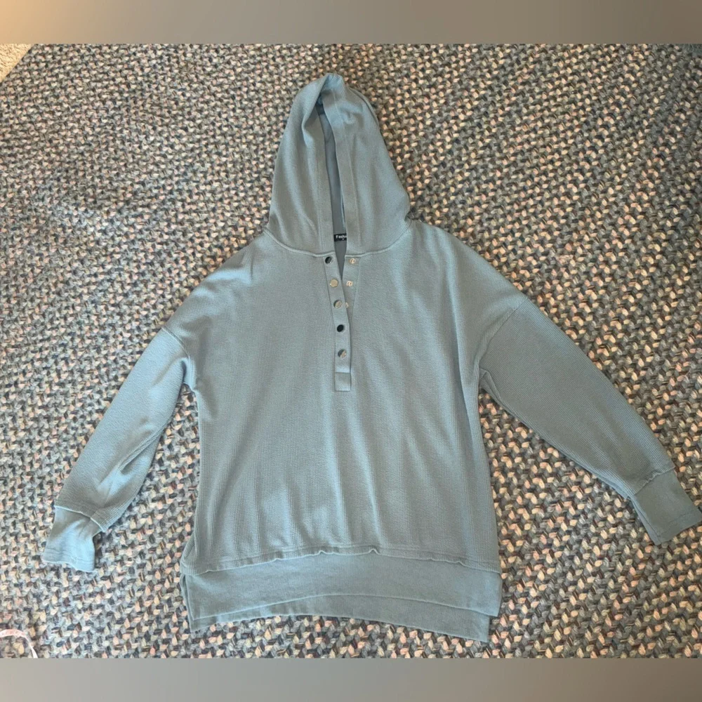 Women's Teal Button-Up Ribbed Hoodie sz M - Picture 4 of 8